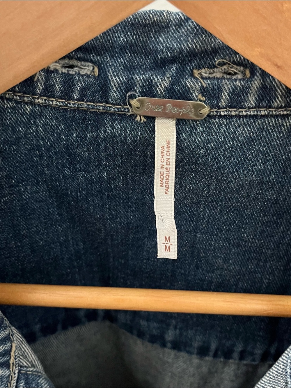 Free People Denim Jacket with Gray Knit Sleeves, Size M - Picture 5 of 5